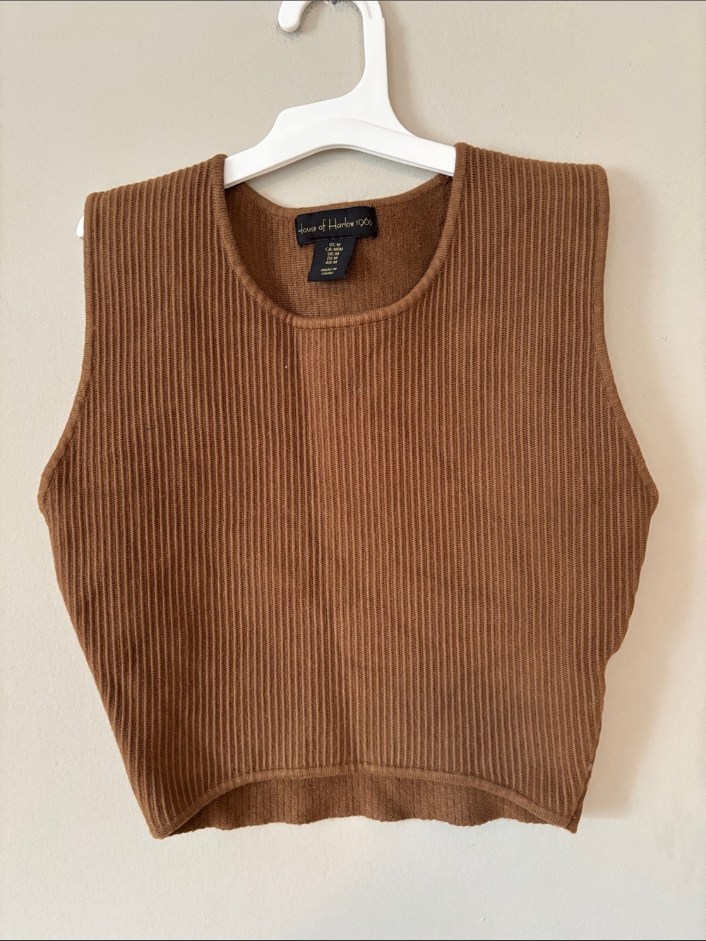 House of Harlow 1960 Camel Brown Ribbed Knit Cropped Tank Top Vest Size M